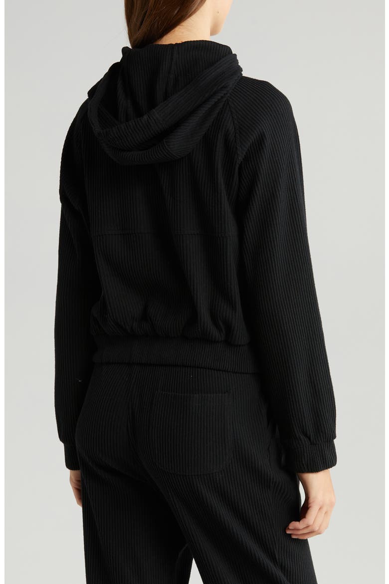 Cozy Rib Half Zip Hoodie, Alternate, color, BLACK