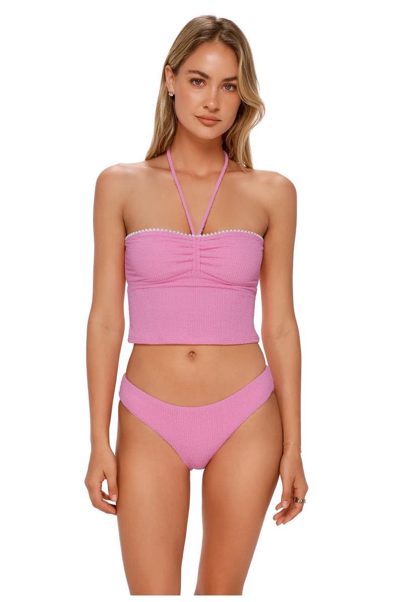 Swim Systems Pom Pom Dolly Crop Top Bikini Swimsuit, Alternate, color, Cotton Candy Scrunch