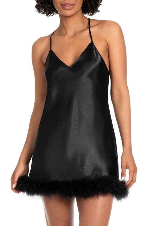 Hollie Feather Trim Satin Chemise (Nordstrom Exclusive)