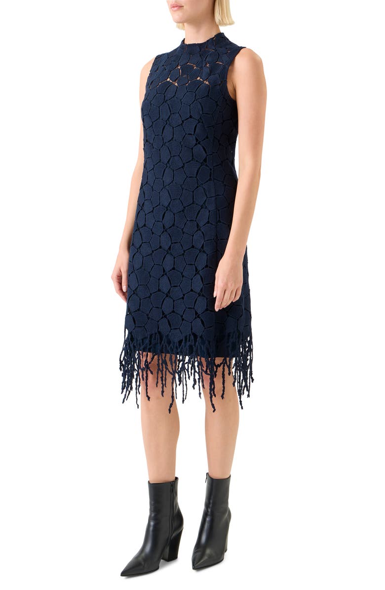 Akris Mosaic Wool Blend Sheath Dress, Alternate, color, Navy