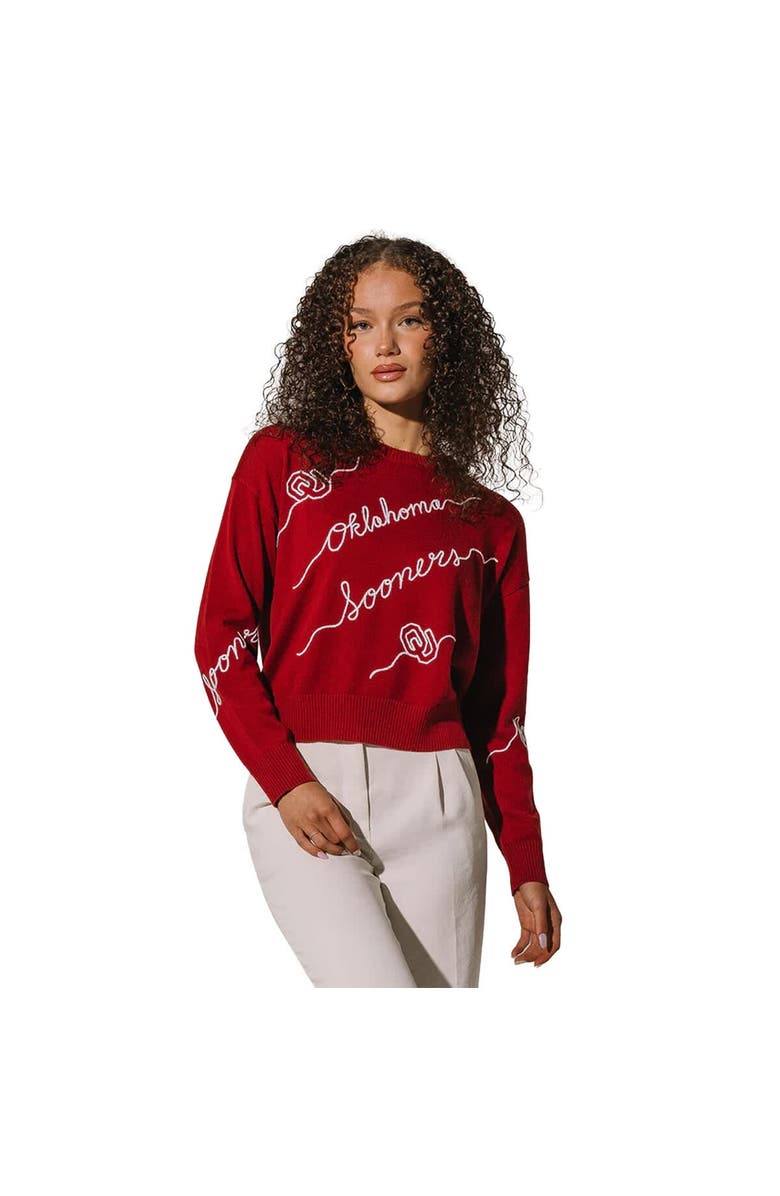 KADYLUXE Women's Crimson Oklahoma Sooners Love Note Embroidered Pullover Sweater, Main, color, 