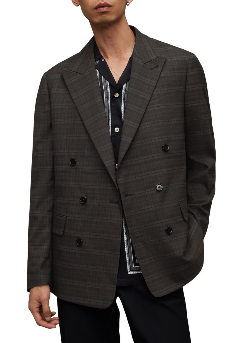 Spica Plaid Double Breasted Blazer, Main, color, BROWN