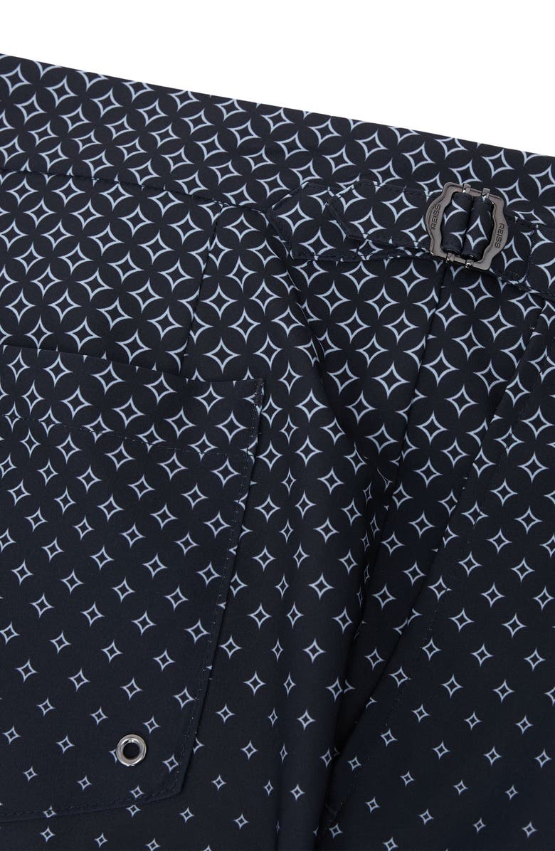 Reiss Darli Gradient Geo Print Side Adjuster Swim Trunks, Alternate, color, Navy
