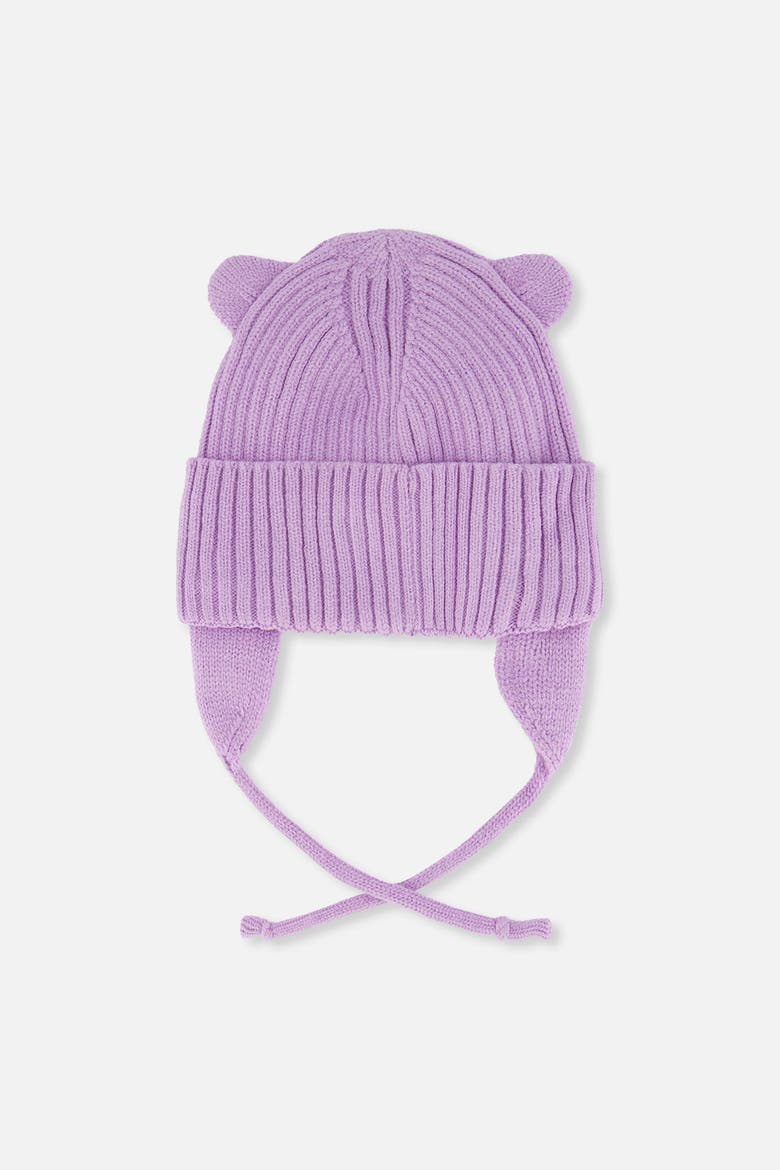 Ribbed Bear Ear Tie Strings Knit Hat, Alternate, color, Lavender