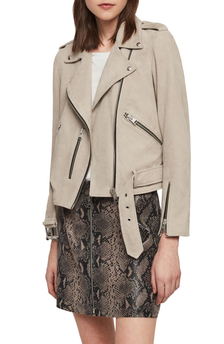 AllSaints Balfern Suede Moto Jacket, Alternate, color, 