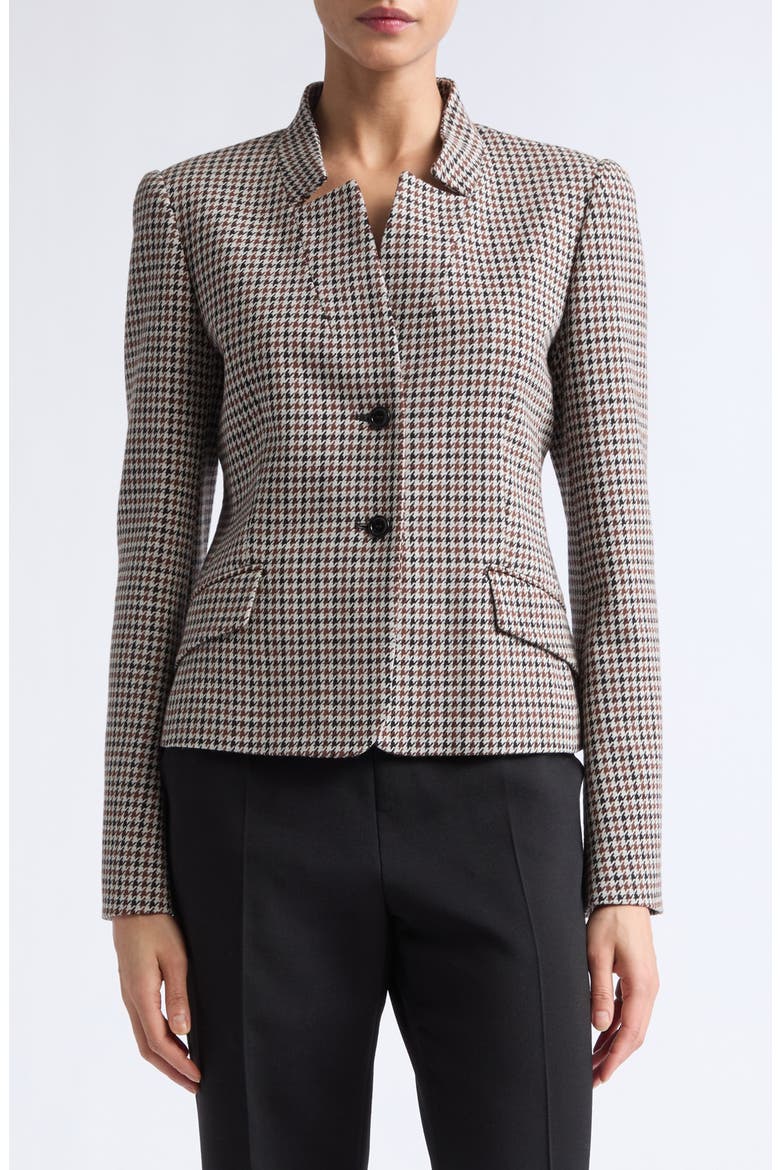 Houndstooth Stand Collar Jacket, Main, color, TOBACCO