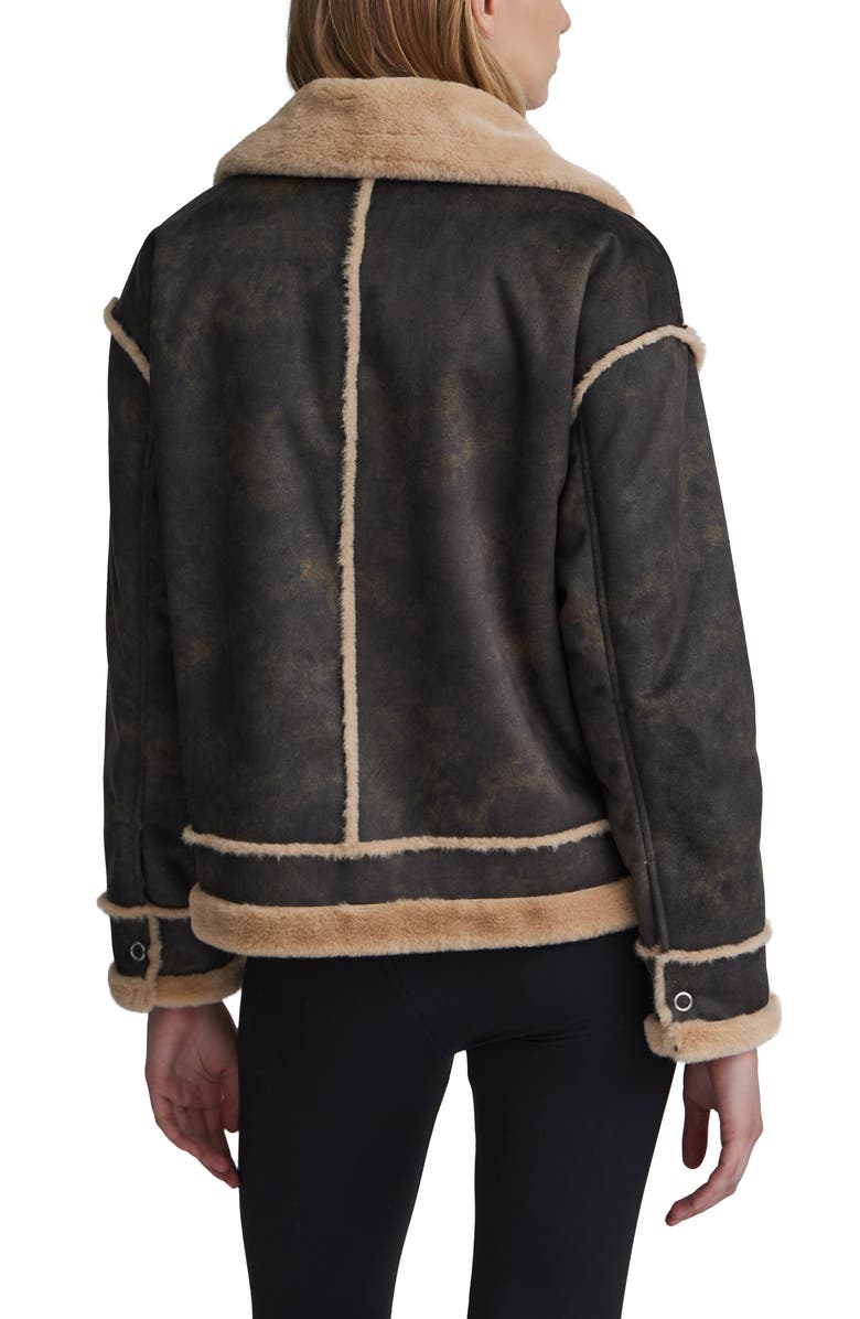 NVLT Faux Fur Trim Faux Suede Biker Jacket, Alternate, color, Chocolate