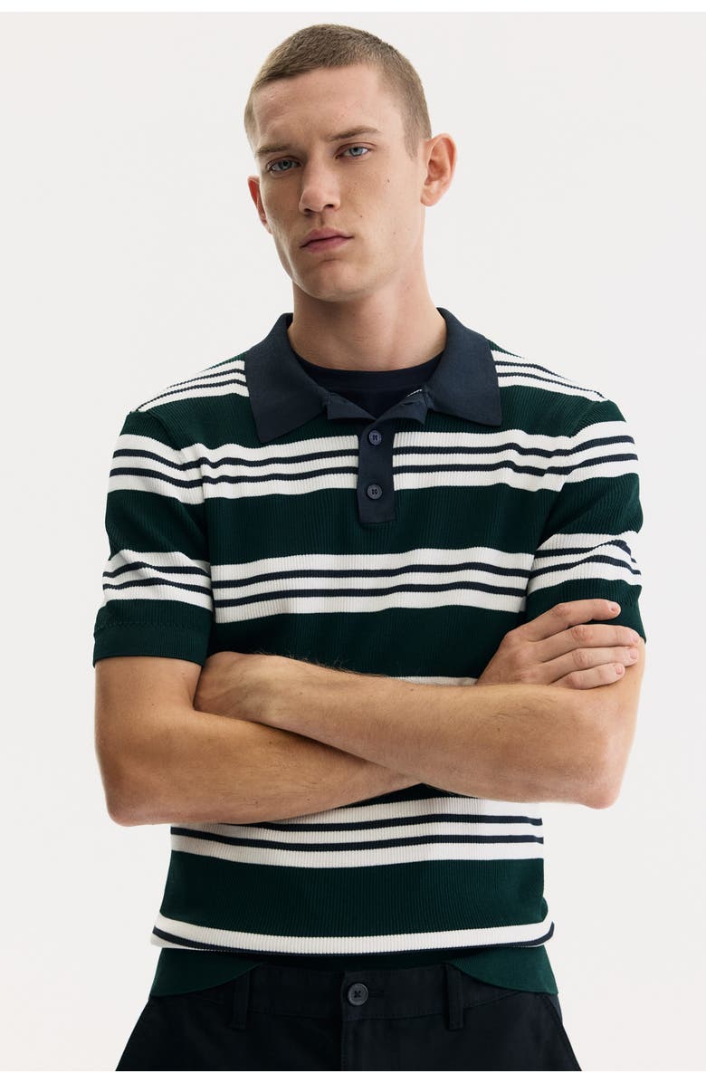 H&M Slim Fit Polo Shirt, Alternate, color, Dark Green/Striped