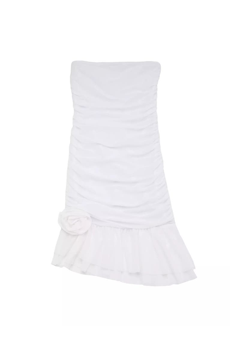 Silvie White Mesh Ruffle Rose Dress, Main, color, White
