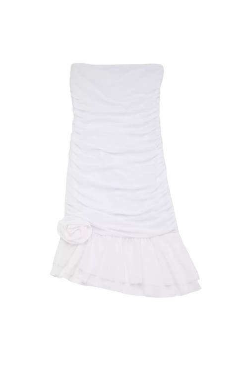 Silvie White Mesh Ruffle Rose Dress