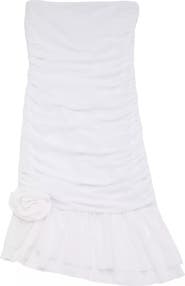 Theme Silvie White Mesh Ruffle Rose Dress