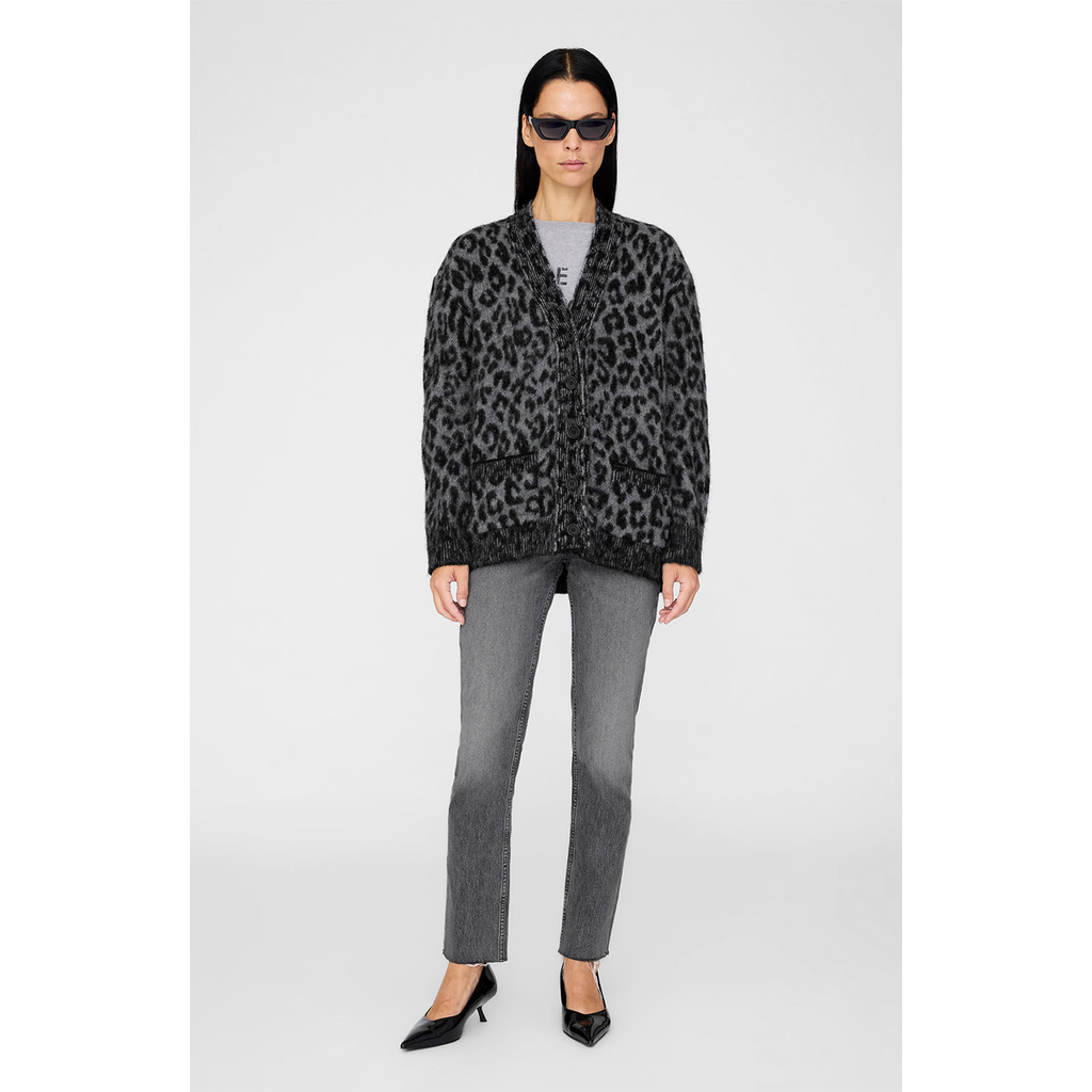 Anine Bing Leopard-pattern Button-up Cardigan In Gray