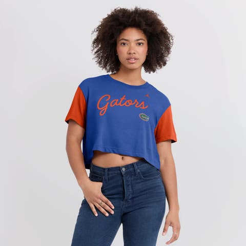 Women's Jordan Brand  Royal/Orange Florida Gators Color-Block Script Dri-FIT Cropped T-Shirt