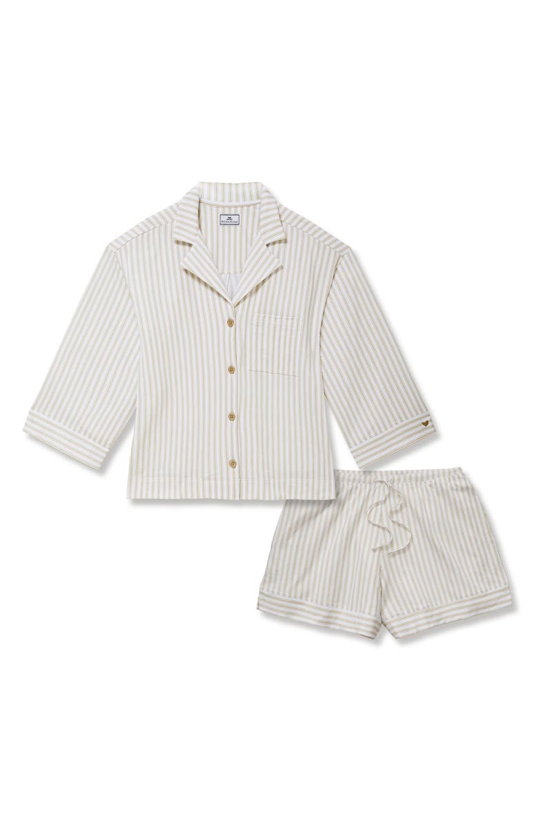 Petite Plume Olivia Stripe Pima Cotton Short Pajamas, Alternate, color, Beige