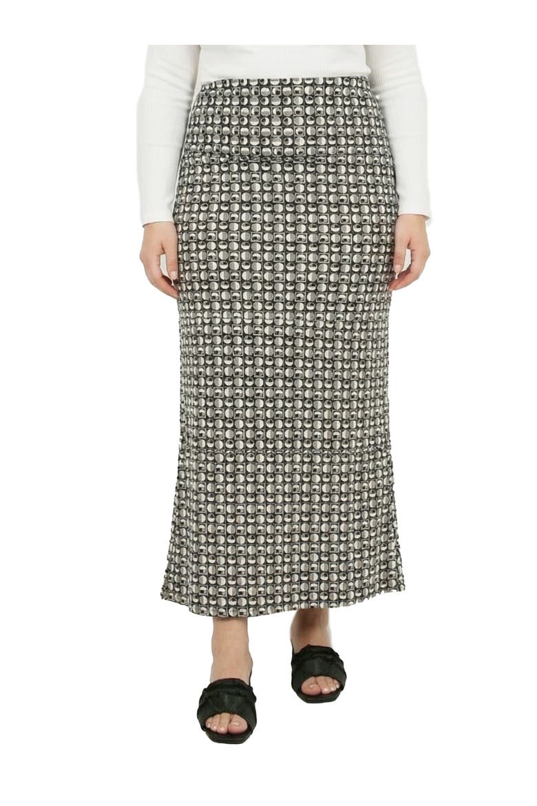 Curvy Essential Geometric Print Foldover Waist Maxi Skirt, Main, color, Black Multi