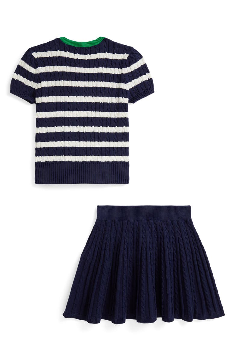 Polo Ralph Lauren Kids' Short Sleeve Cable Knit Sweater & Skirt Set, Alternate, color, Newport Navy Multi