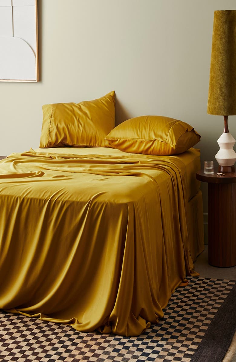 ettitude Signature Sateen Sheet Set, Alternate, color, Saffron