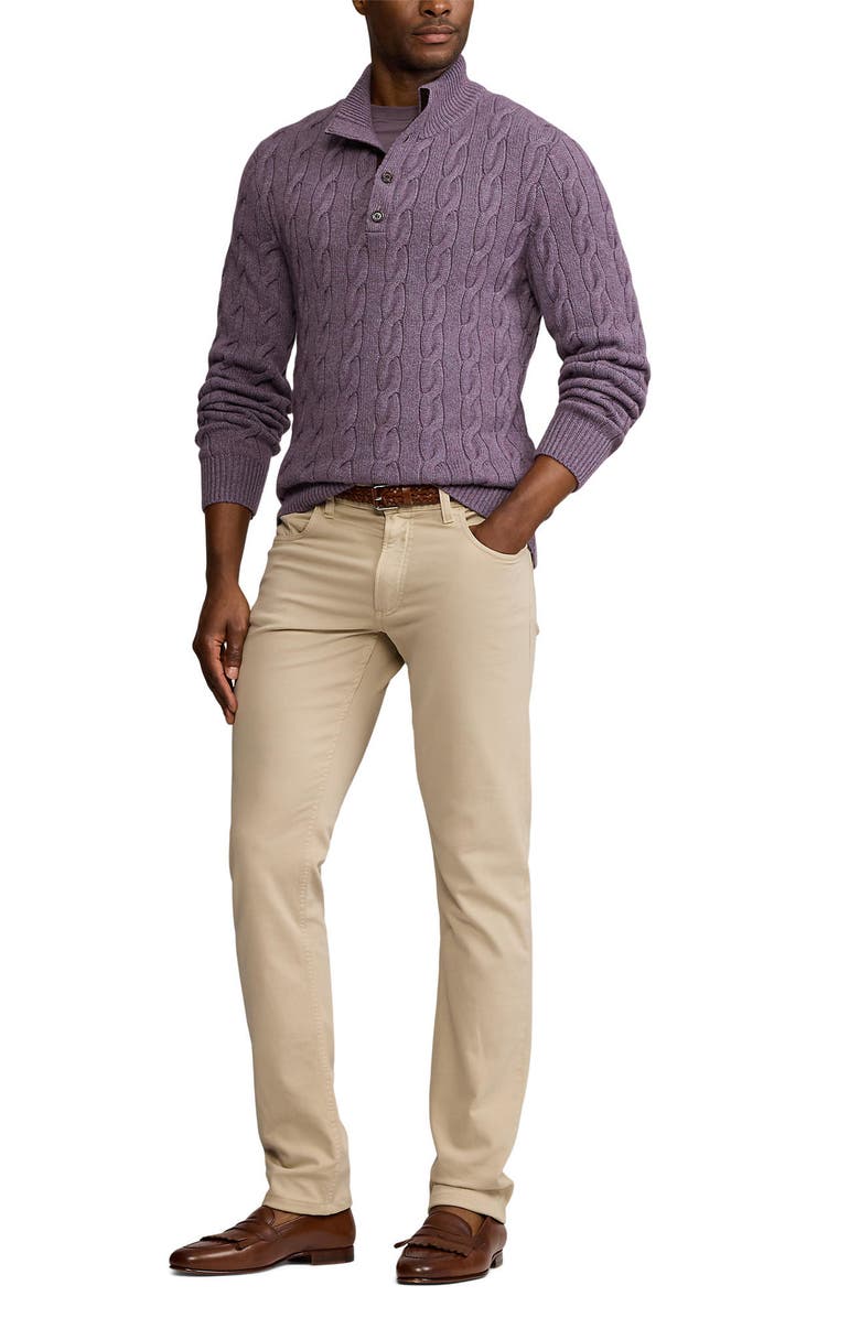 Ralph Lauren Purple Label Cashmere Cable Stitch Half Button Pullover, Alternate, color,
