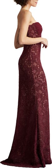 Strapless Corded Lace Sheath Gown