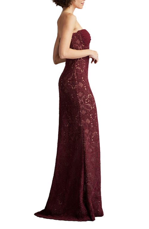 Tadashi Shoji Kohli Strapless Lattice Embroidered Gown In Cinnamon