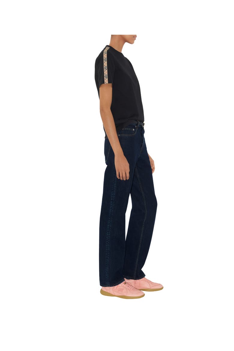 Check Trim Cotton T-shirt, Alternate, color, Black