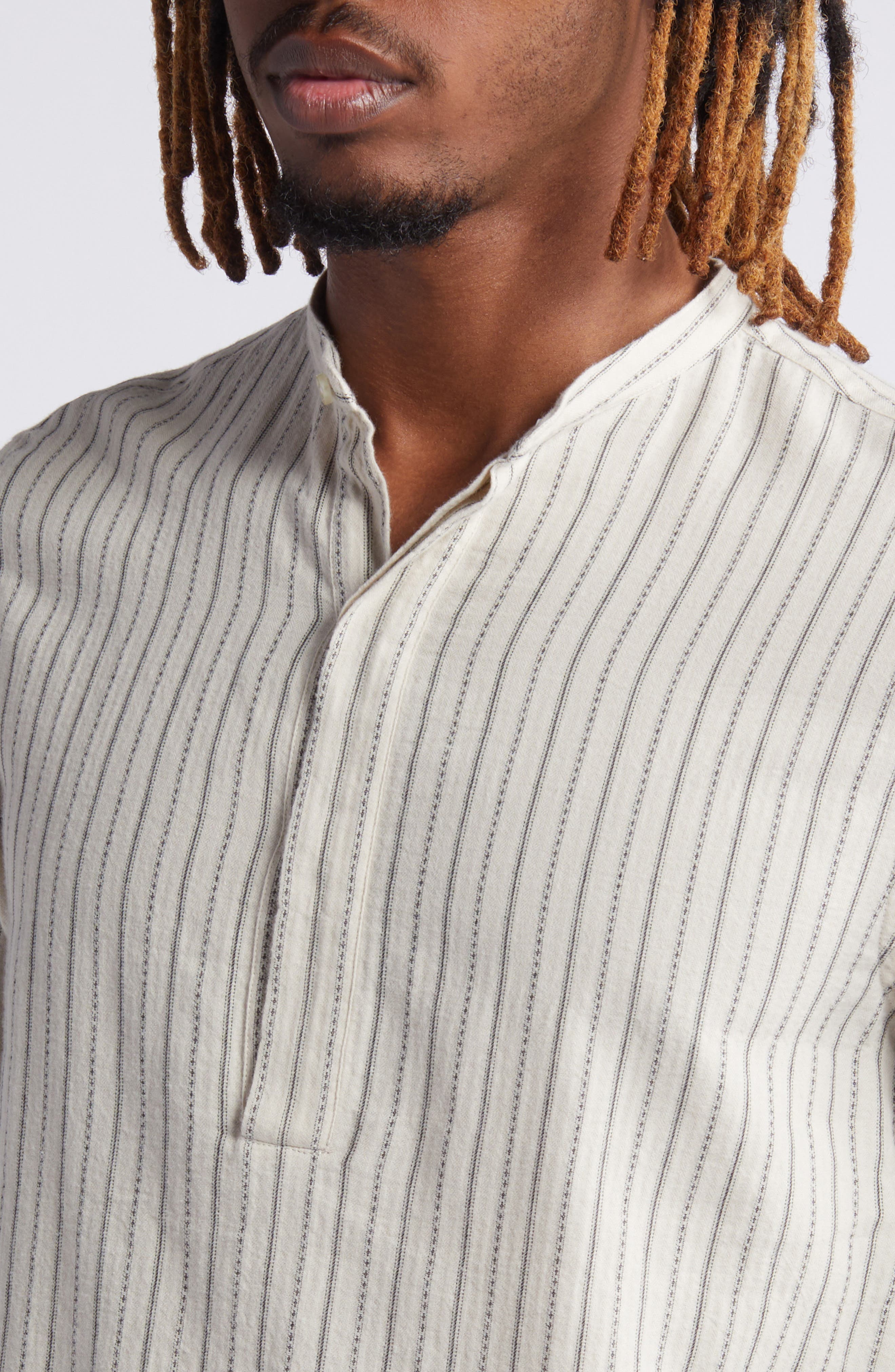 Officine Générale Alfred Stripe Brushed Cotton Button Front Shirt (Men ...