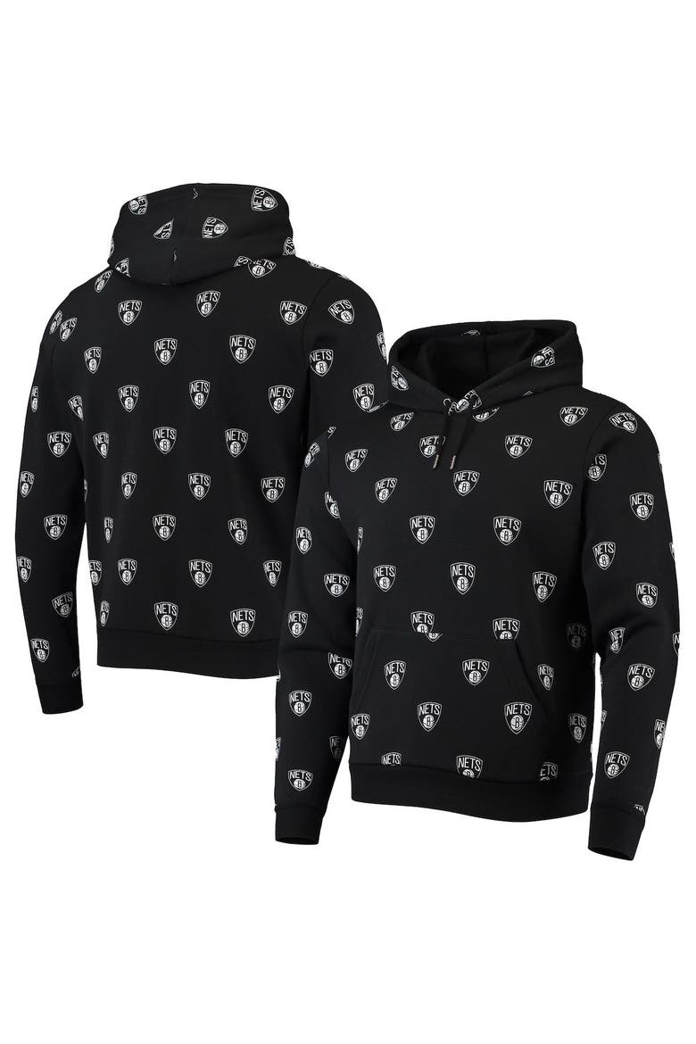 Unisex The Wild Collective Black Brooklyn Nets Allover Logo Pullover Hoodie, Main, color, Black