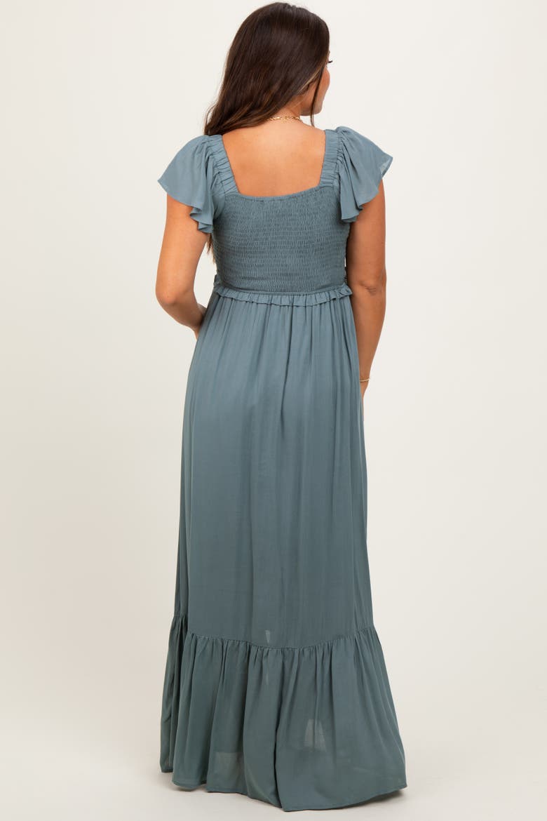 Smocked Top Woven Maxi Dress, Alternate, color, Light Olive