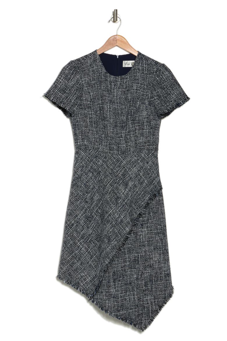 Asymmetric Tweed Fit & Flare Dress, Alternate, color, NVY