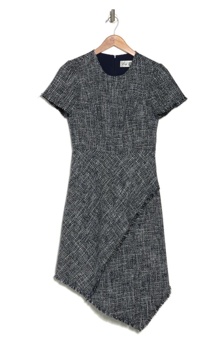 Eliza J Asymmetric Tweed Fit & Flare Dress, Alternate, color, Navy