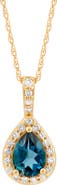 Frankie & Zoe 10K Yellow Gold Pear Cut London Blue Topaz & Diamond Halo Pendant Necklace