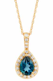 Frankie & Zoe 10K Yellow Gold Pear Cut London Blue Topaz & Diamond Halo Pendant Necklace