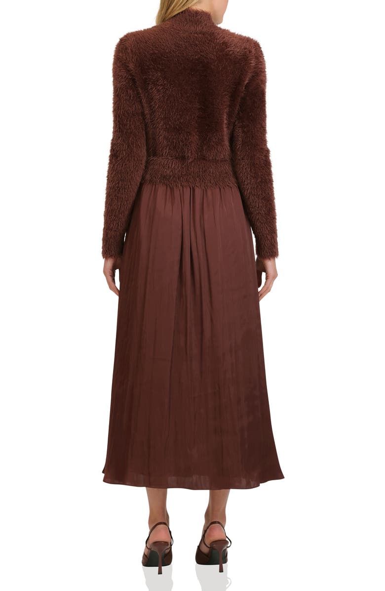 Avec Les Filles Long Sleeve Mixed Media Maxi Dress, Alternate, color, Chocolate
