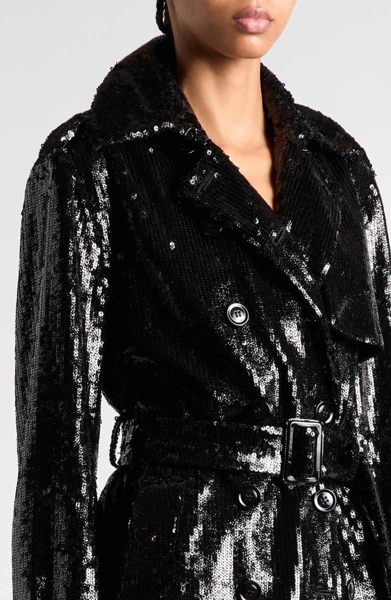 TOM FORD Sequin Belted Trench Coat, Alternate, color, Lb999 Black