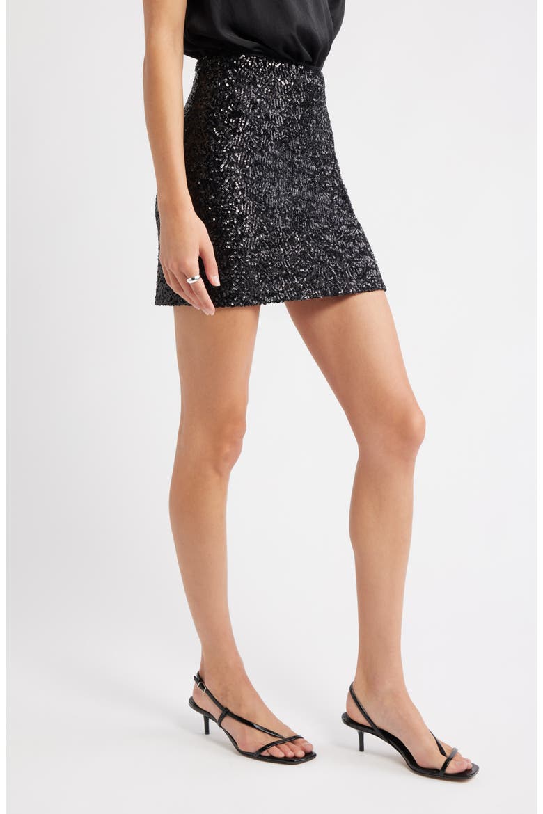 Sequin Miniskirt, Alternate, color, BLACK