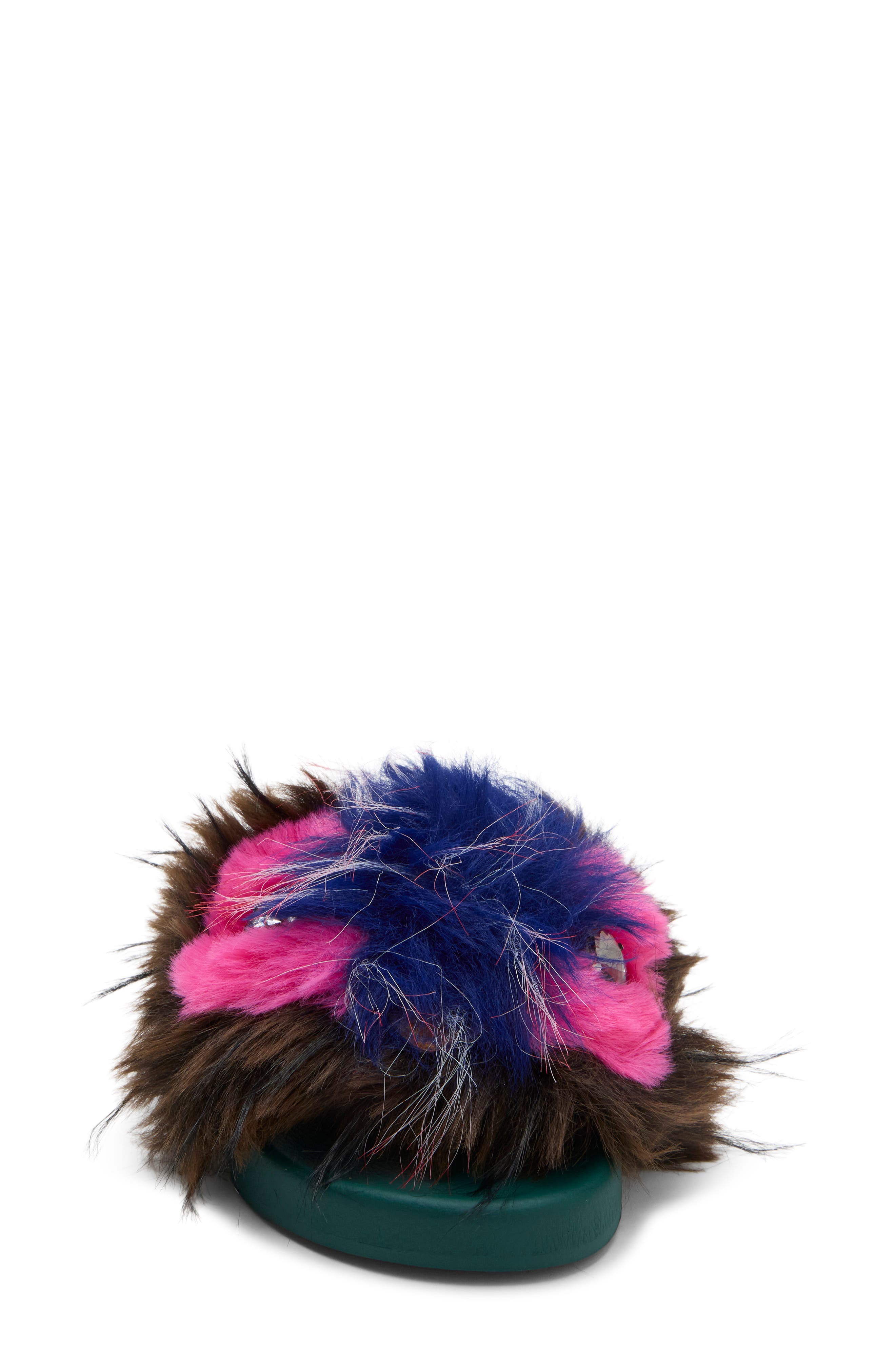 Meena Mascot Faux Fur Slide Sandal, Alternate, color, OPEN GREEN