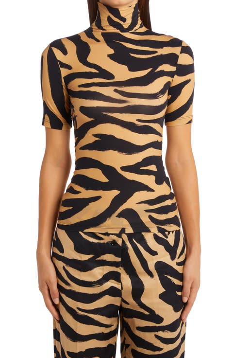 Brushstroke Zebra Print Turtleneck Top