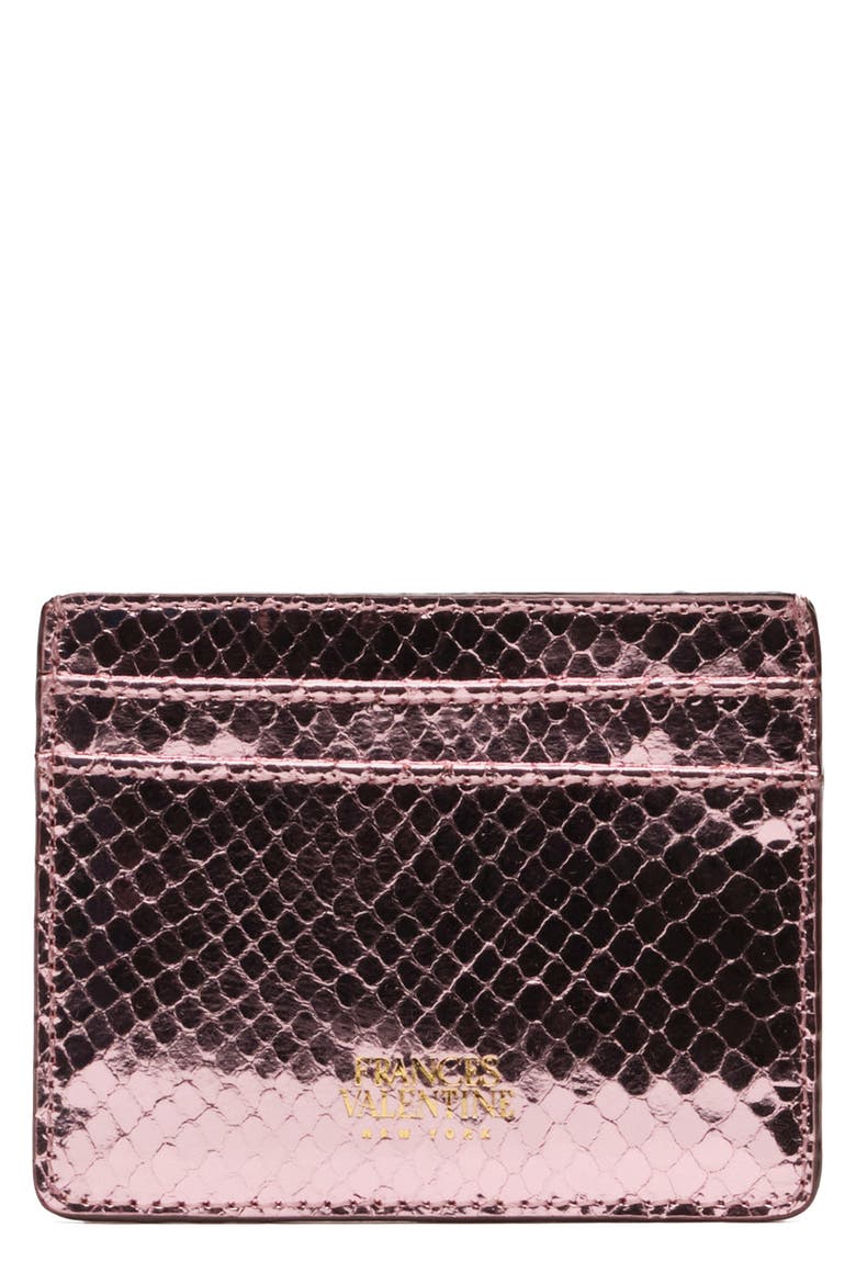 Snakeskin Embossed Metallic Leather Card Case, Main, color, PINK