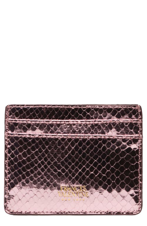 Frances Valentine Snakeskin Embossed Metallic Leather Card Case In Pink