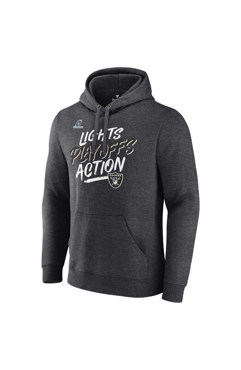 FANATICS Men's Fanatics Branded Heathered Charcoal Las Vegas Raiders 2021 NFL Playoffs Bound Lights Action Pullover Hoodie, Alternate, color, 