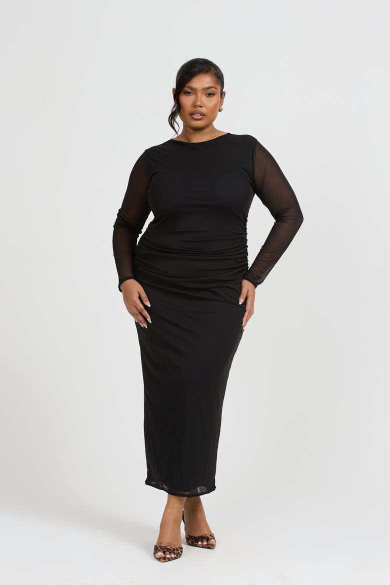 Curve Long Sleeved Midaxi Dress, Main, color, Black
