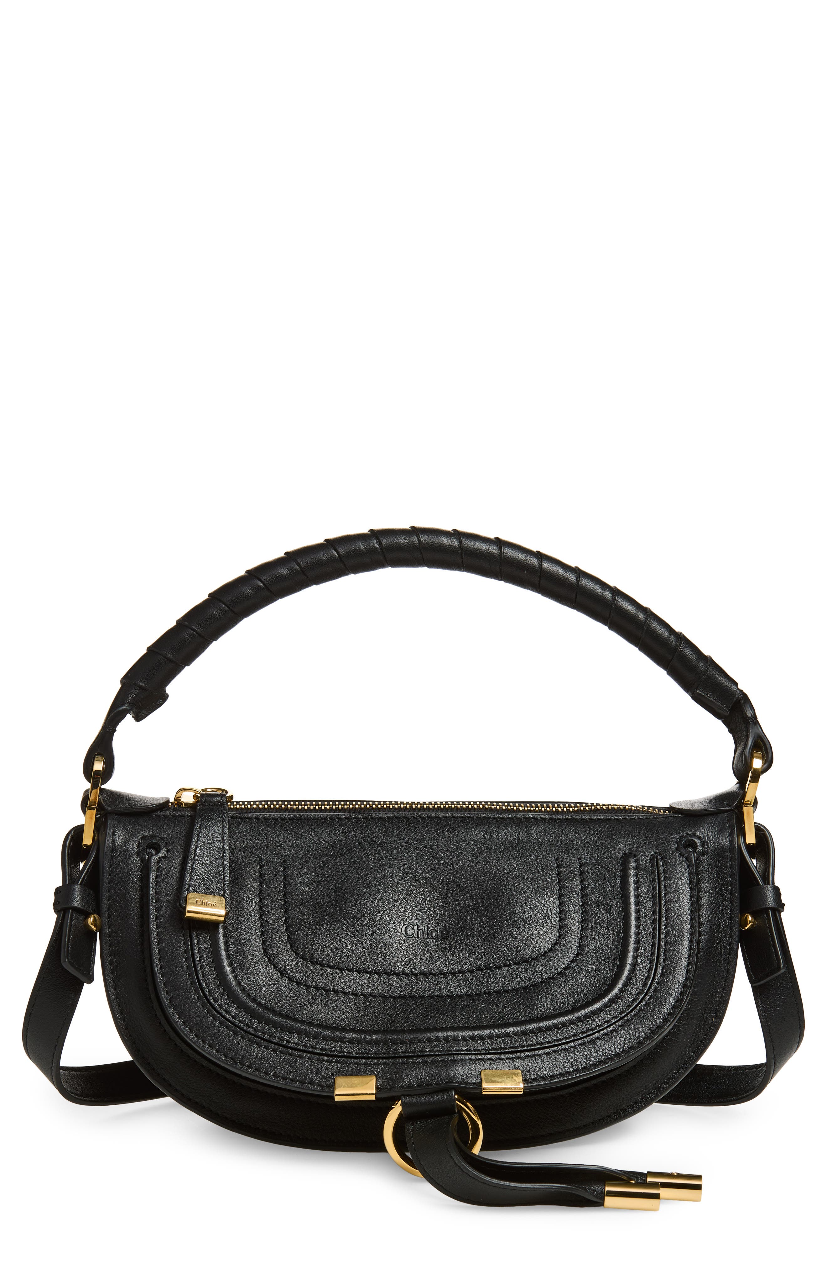 Chloé Mini Marcie Leather Camera Shoulder Bag, Main, color, Black