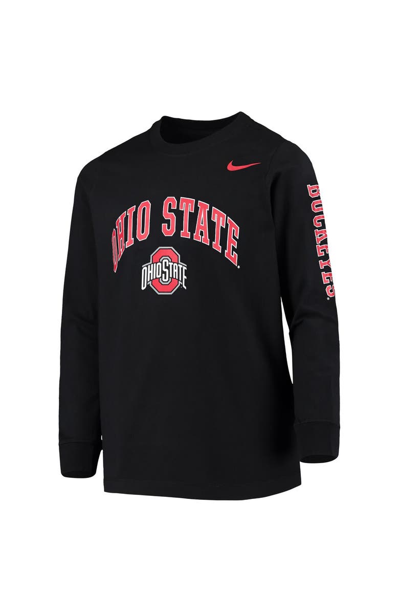 Nike Youth Nike Black Ohio State Buckeyes Arch & Logo 2-Hit Long Sleeve T-Shirt, Alternate, color, Black