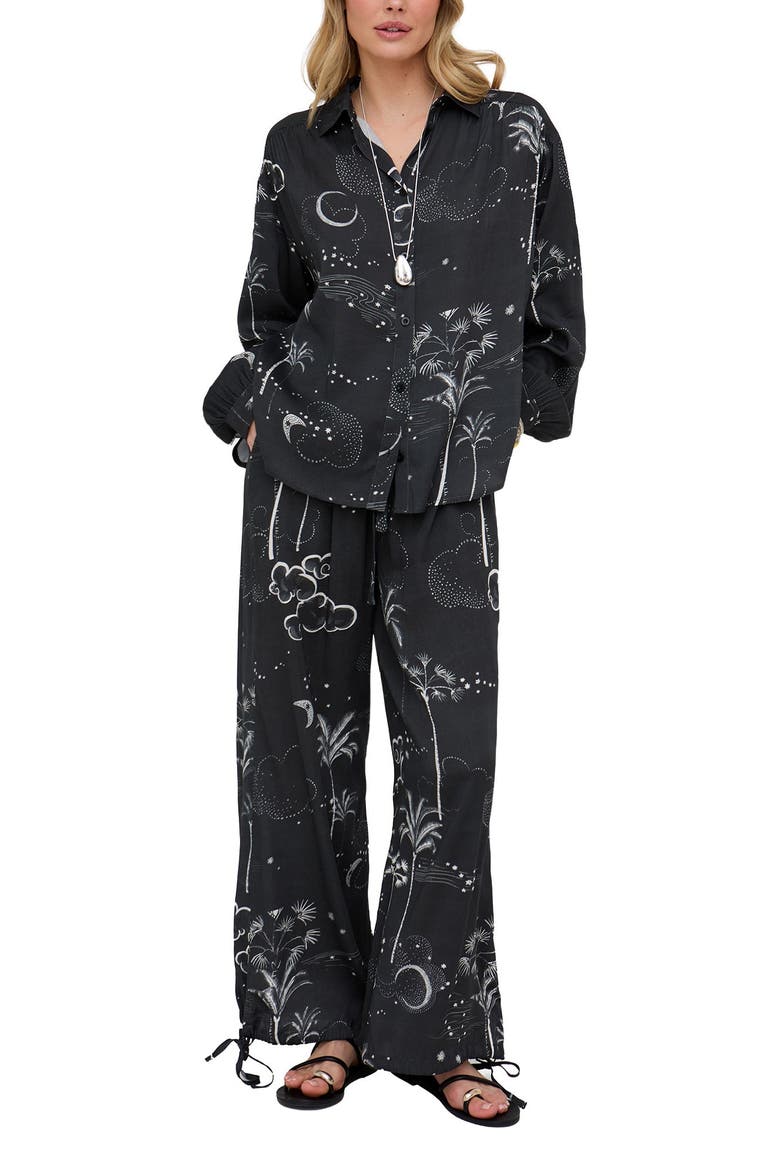 Palm Button Down Palm Print Shirt, Alternate, color, Black