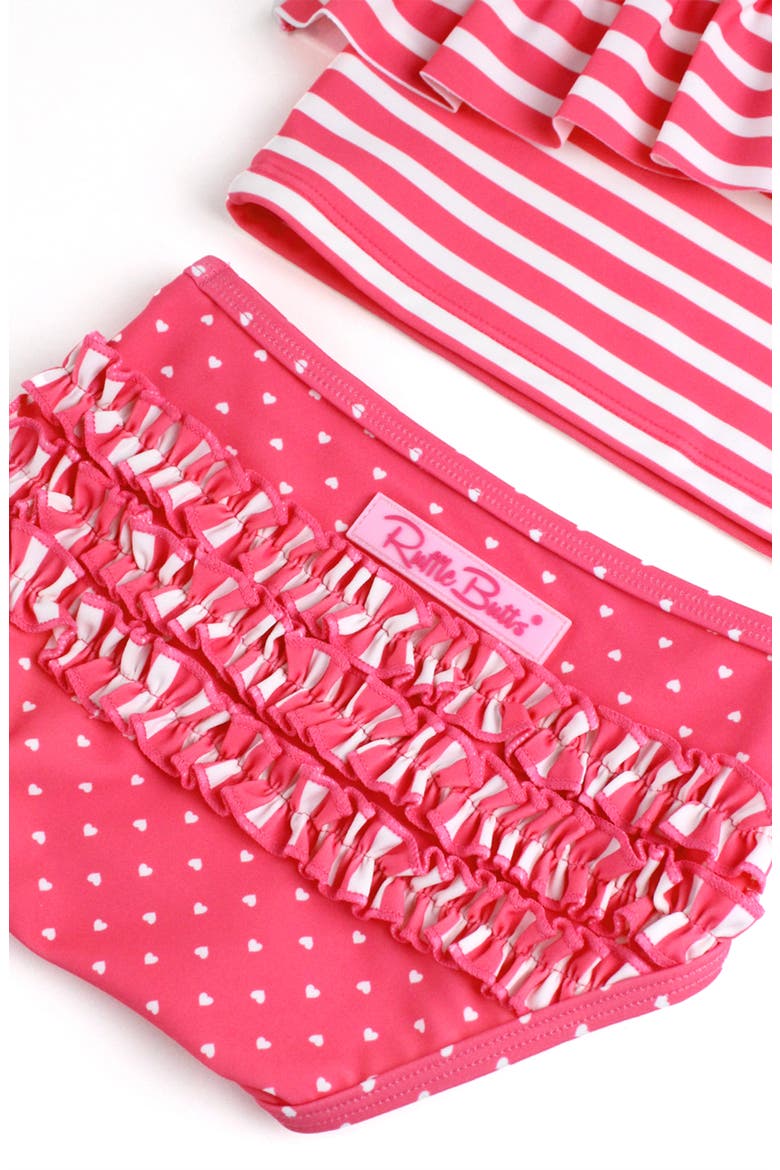 Kids' Hot Pink Heart Ruffle One-Shoulder Two-Piece Swimsuit, Alternate, color, PINK