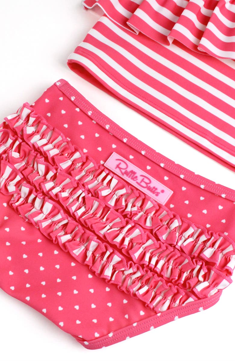 RuffleButts Kids' Hot Pink Heart Ruffle One-Shoulder Two-Piece Swimsuit, Alternate, color, Pink