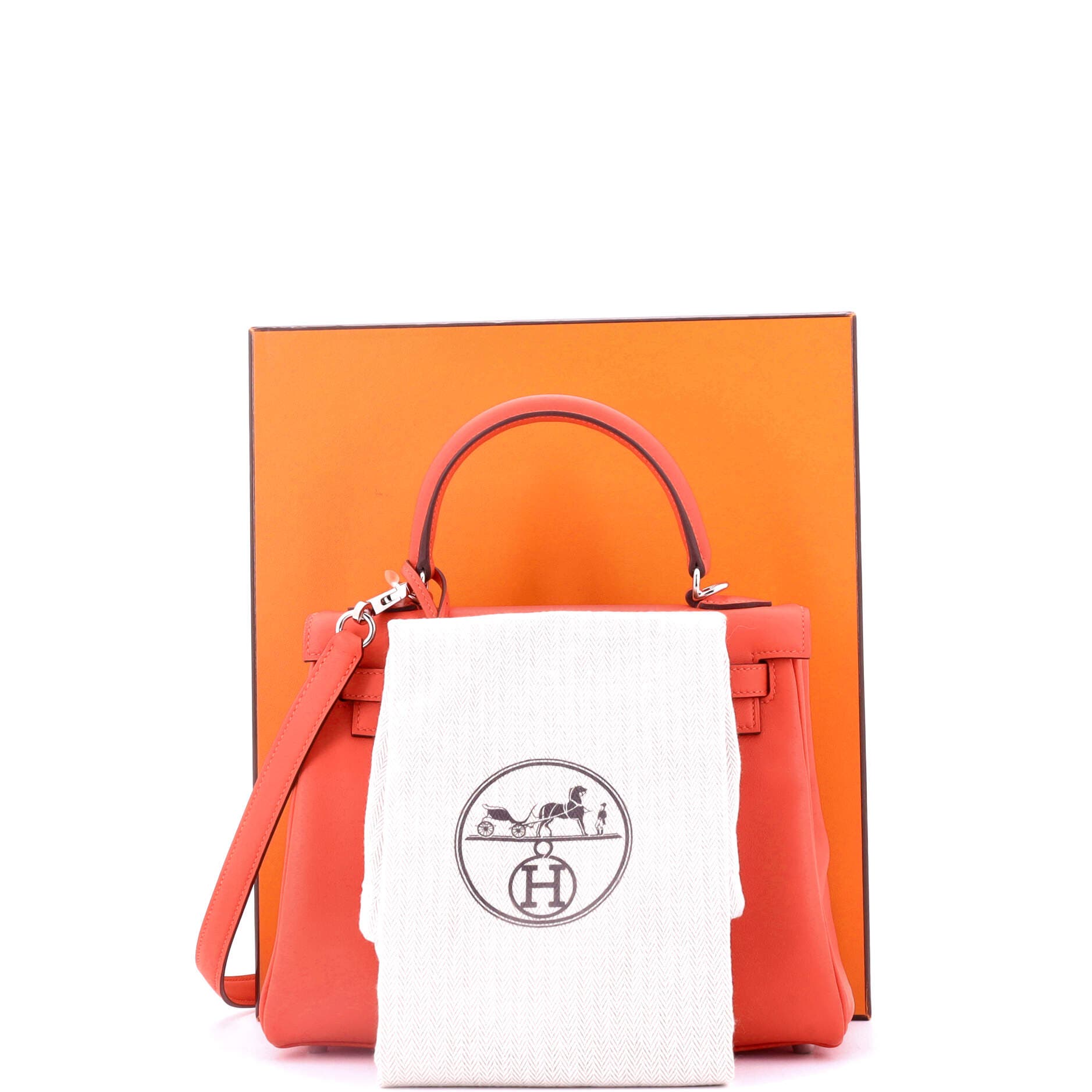 Pre-Owned Hermes Kelly Handbag Orange Swift with Palladium Hardware 25, Alternate, color, 