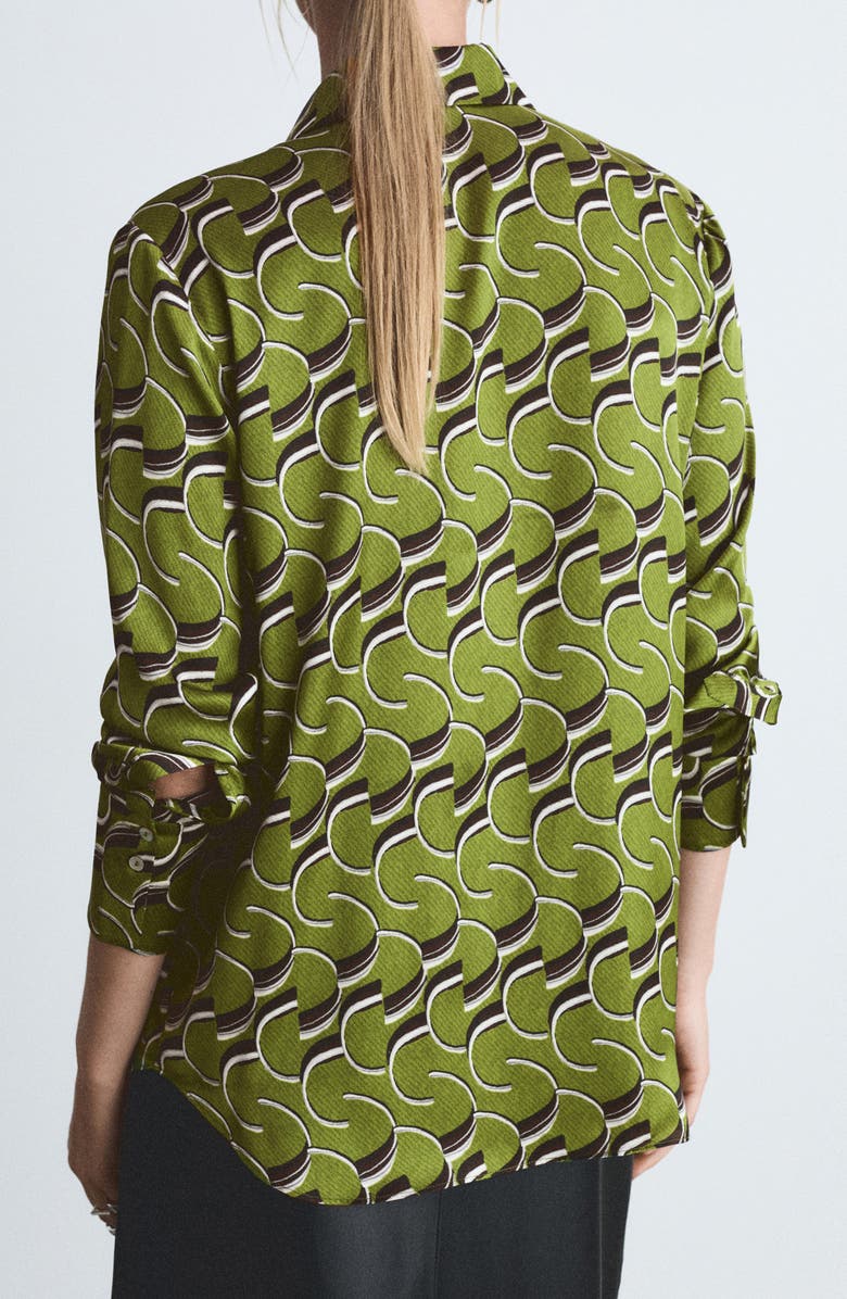 MANGO Geo Print Satin Button-Up Shirt, Alternate, color,