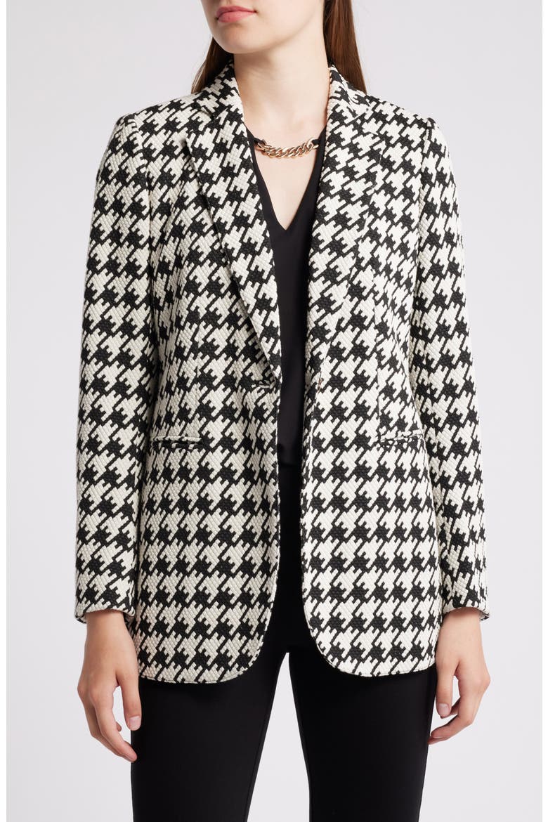 Houndstooth Jacquard One-Button Blazer, Main, color, ANNE WHITE/ ANNE BLACK