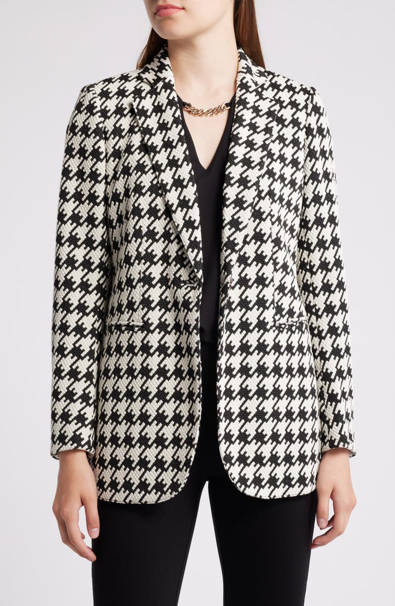 Anne Klein Houndstooth Jacquard One-Button Blazer, Main, color, 